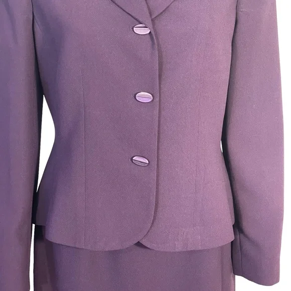 Le Suit Purple Plum 2 Piece Blazer Ruffle Skirt Suit Sz 8 - Picture 4 of 11